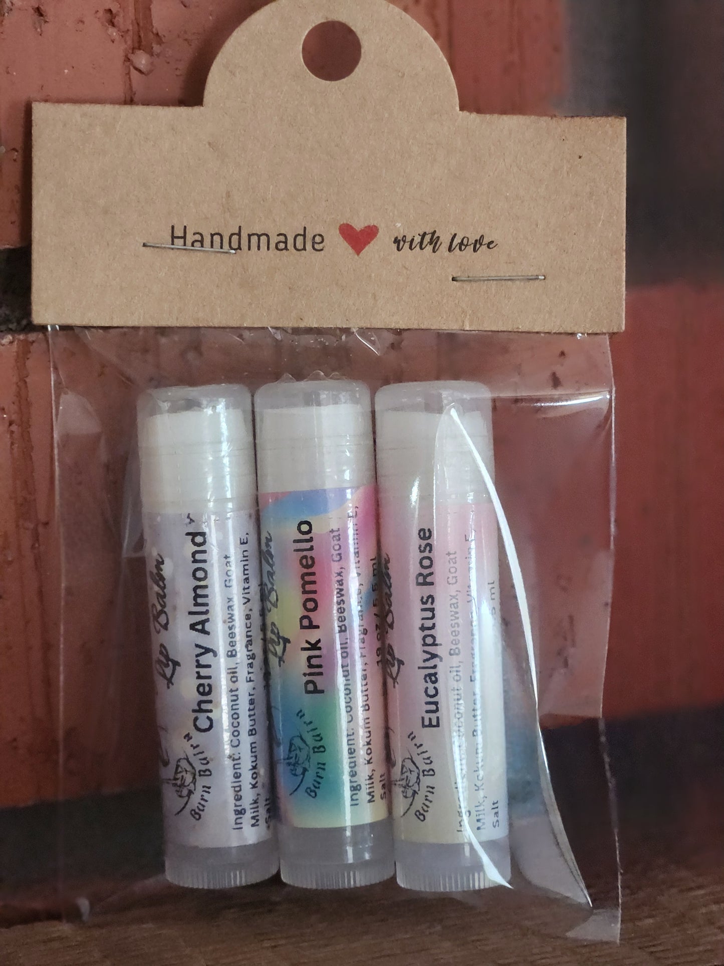 SPRING 3 pack- Goat Milk Lip Balm- Cherry Almond, Eucalyptus Rose, Pink Pomello