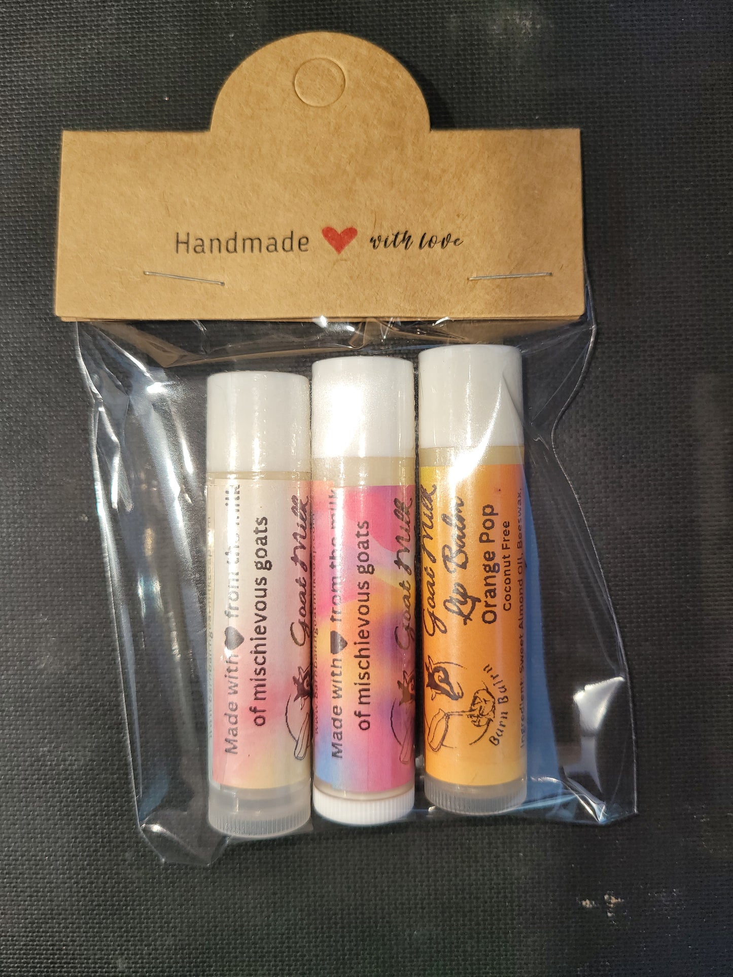 3 pack- Goat Milk Lip Balm- Pepper Pop, Orange Pop, Ginger Pop